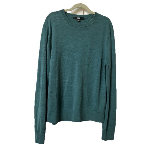Uniqlo Merino Wool Sweater Womens S Green Knit Crewneck - Picture 2 of 8